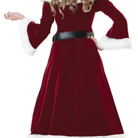 HKM-541651 Santa Couple Costume Set for Christmas - Corduroy Outfit with Wig & Beard - Adult Sizes M to 5XL