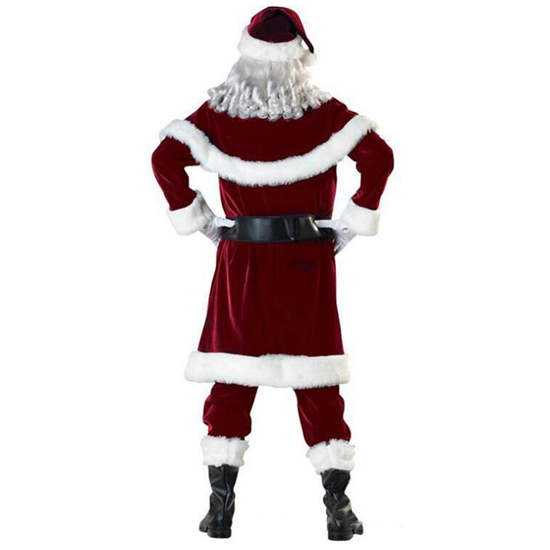 HKM-541651 Santa Couple Costume Set for Christmas - Corduroy Outfit with Wig & Beard - Adult Sizes M to 5XL