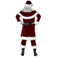 HKM-541651 Santa Couple Costume Set for Christmas - Corduroy Outfit with Wig & Beard - Adult Sizes M to 5XL