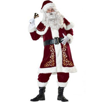 HKM-541651 Santa Couple Costume Set for Christmas - Corduroy Outfit with Wig & Beard - Adult Sizes M to 5XL
