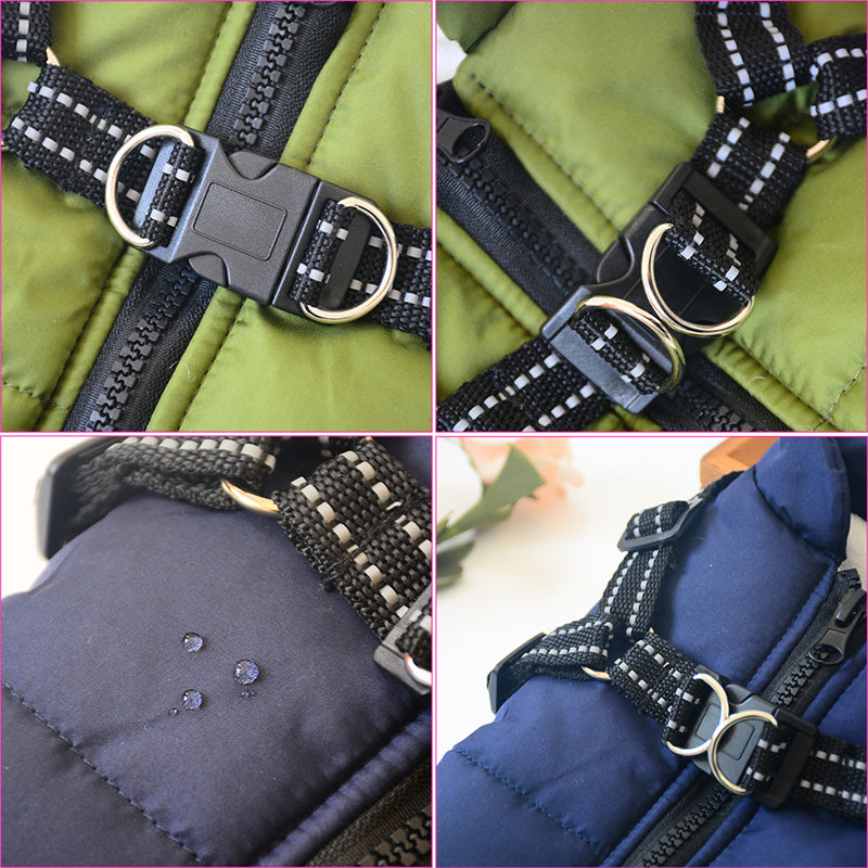 HKM-541715 Waterproof Winter Dog Coat with Harness for Large Breeds and Small Dogs