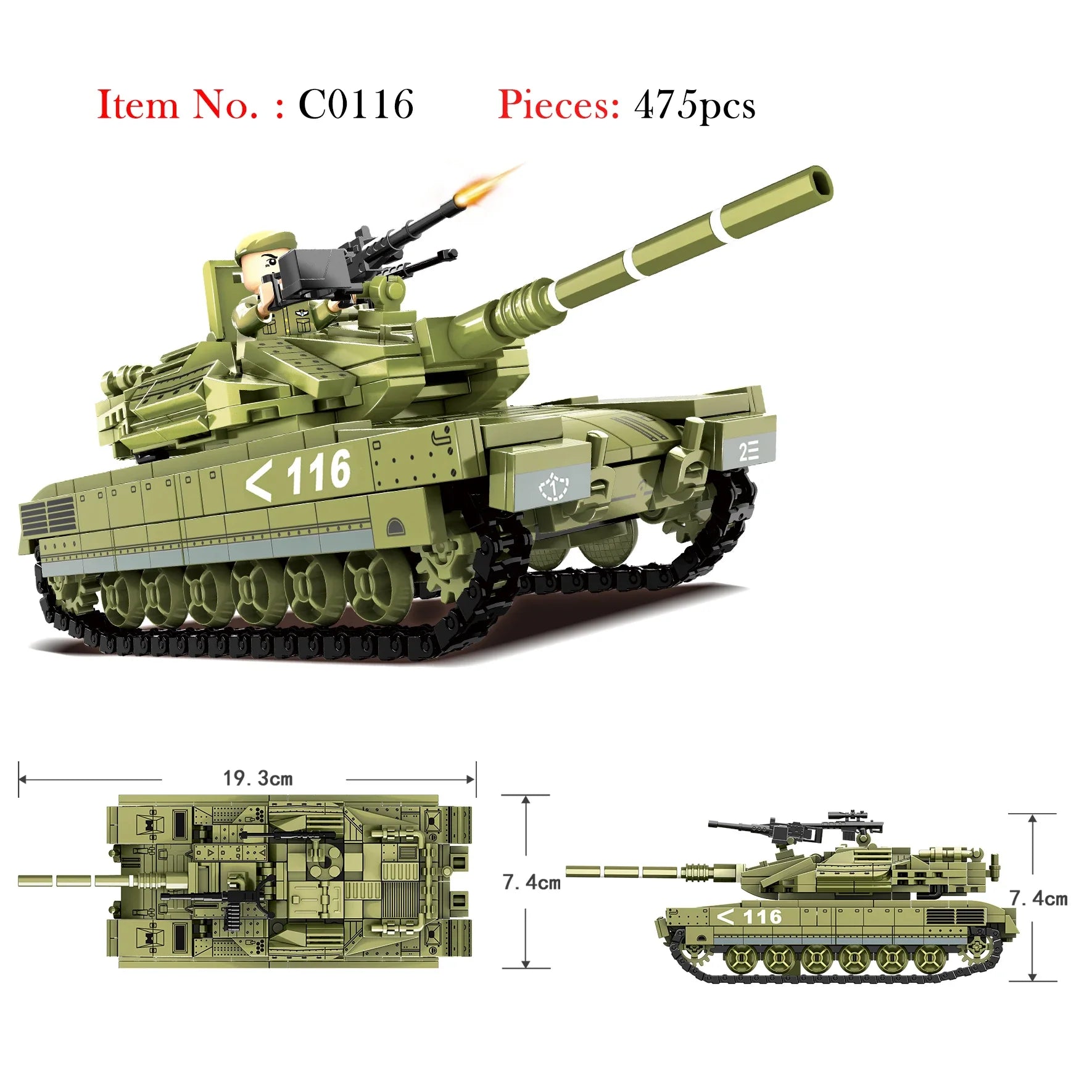 HKM-541779 Military Battle Tank Building Blocks Set for Kids - DIY Construction Toy, Ages 6+