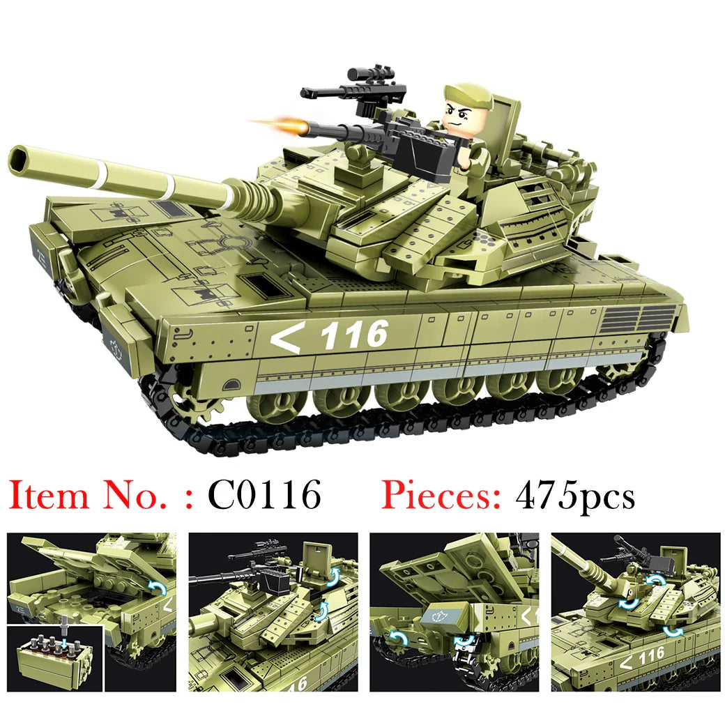 HKM-541779 Military Battle Tank Building Blocks Set for Kids - DIY Construction Toy, Ages 6+