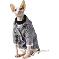 HKM-541779 Warm Space Gray Cardigan Sweater for Hairless Cats - Size XXL