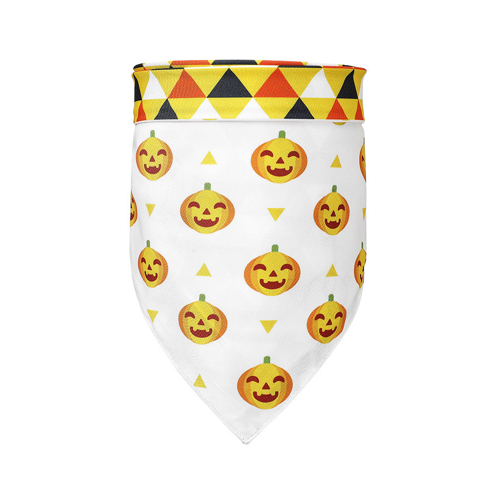 HKM-541907 Halloween Themed Pet Scarf with Pumpkin and Bat Print for Dogs