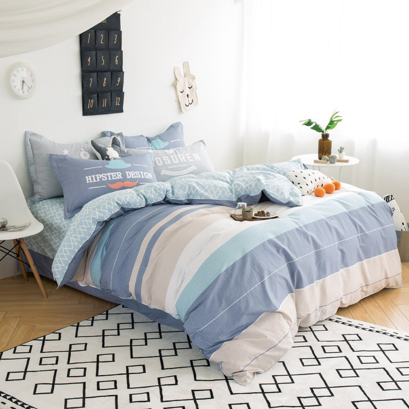 HKM-542035 Three-Piece Pure Cotton Printed Bedding Set - Includes Quilt Cover, Bed Sheet, and Pillowcase