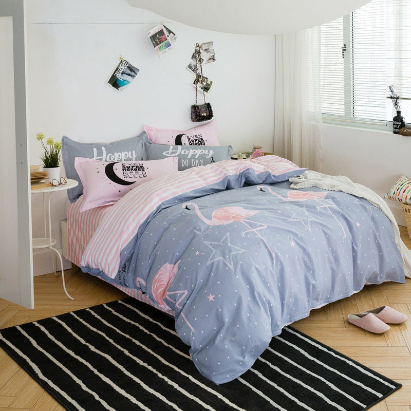 HKM-542035 Three-Piece Pure Cotton Printed Bedding Set - Includes Quilt Cover, Bed Sheet, and Pillowcase