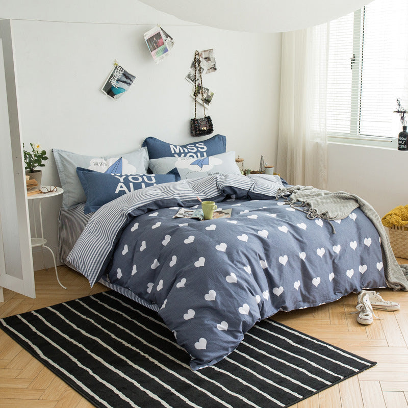 HKM-542035 Three-Piece Pure Cotton Printed Bedding Set - Includes Quilt Cover, Bed Sheet, and Pillowcase