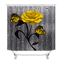 HKM-542035 Waterproof Polyester Flower Shower Curtain, Yellow, 180x180cm