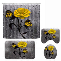 HKM-542035 Waterproof Polyester Flower Shower Curtain, Yellow, 180x180cm