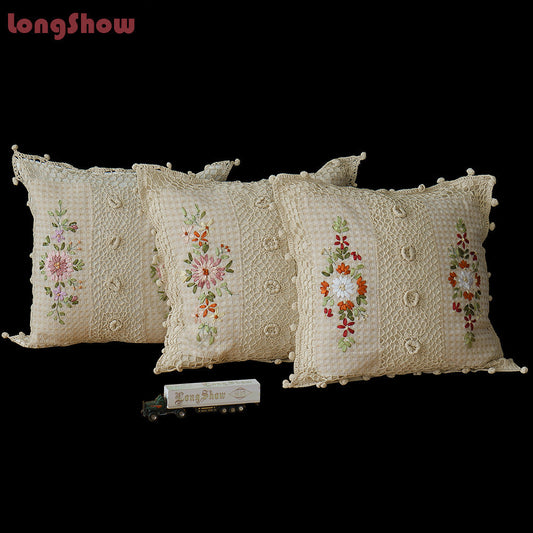 HKM-542099 Cotton and Linen Embroidered Pillow Case Cushion, 45 x 45 cm