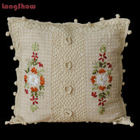HKM-542099 Cotton and Linen Embroidered Pillow Case Cushion, 45 x 45 cm