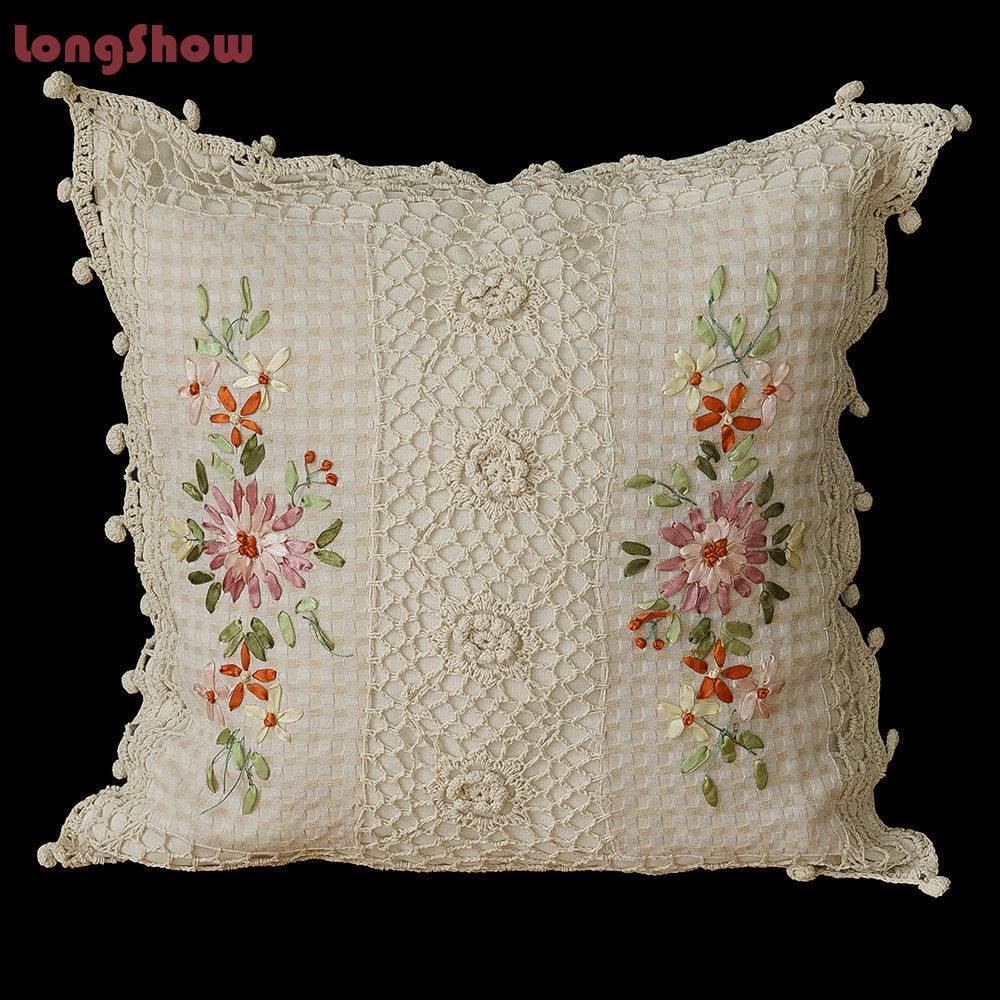 HKM-542099 Cotton and Linen Embroidered Pillow Case Cushion, 45 x 45 cm