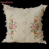 HKM-542099 Cotton and Linen Embroidered Pillow Case Cushion, 45 x 45 cm