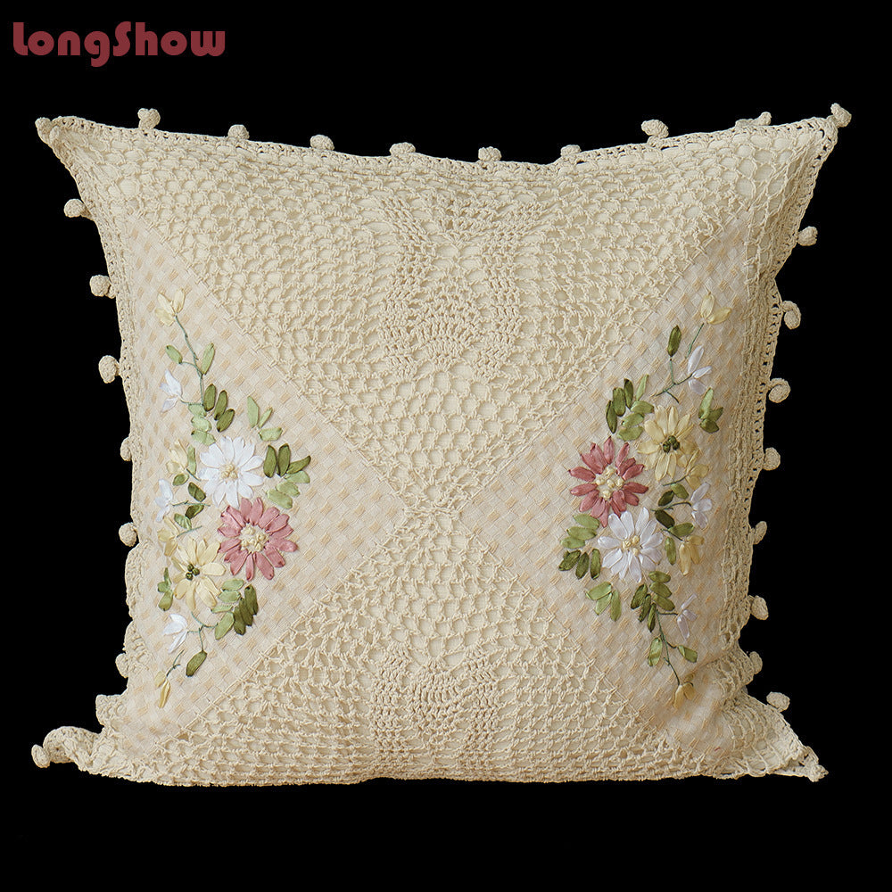 HKM-542099 Cotton and Linen Embroidered Pillow Case Cushion, 45 x 45 cm