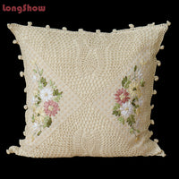 HKM-542099 Cotton and Linen Embroidered Pillow Case Cushion, 45 x 45 cm