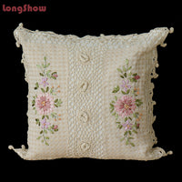 HKM-542099 Cotton and Linen Embroidered Pillow Case Cushion, 45 x 45 cm