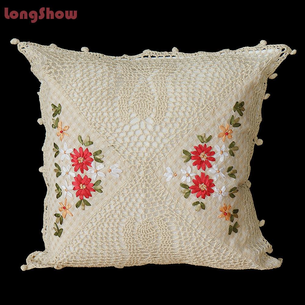HKM-542099 Cotton and Linen Embroidered Pillow Case Cushion, 45 x 45 cm