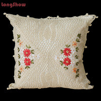 HKM-542099 Cotton and Linen Embroidered Pillow Case Cushion, 45 x 45 cm