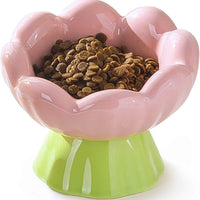 HKM-542227 Shallow Wide Ceramic Cat Bowl with Anti-Vomiting Design, Ergonomic Tilted Flower Shape, Non-Slip, Perfect for Food and Water
