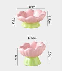 HKM-542227 Shallow Wide Ceramic Cat Bowl with Anti-Vomiting Design, Ergonomic Tilted Flower Shape, Non-Slip, Perfect for Food and Water