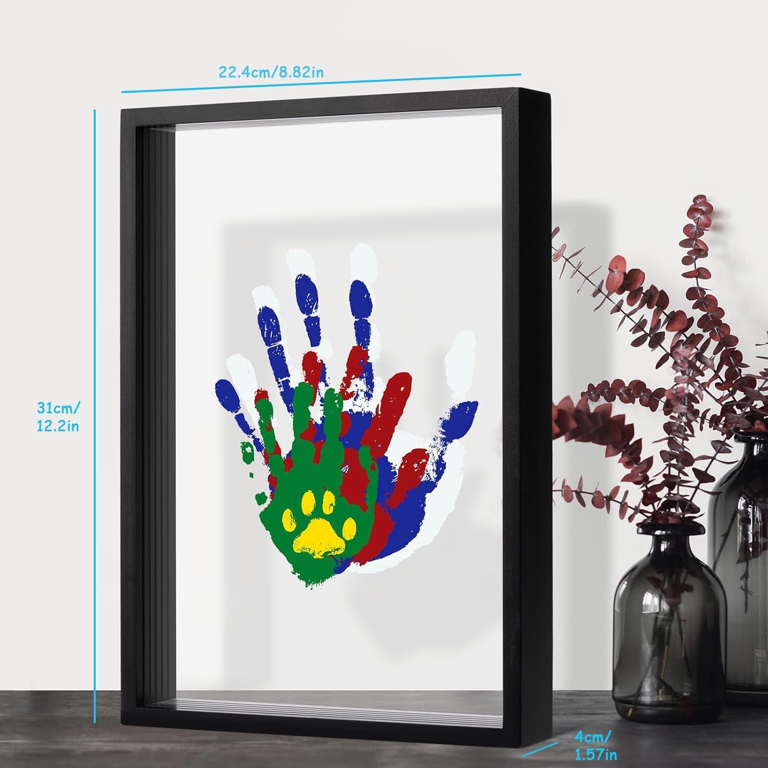 HKM-542291 Handprint Photo Frame Kit with Paint, Brush, and Marker - Modern Rectangle Design