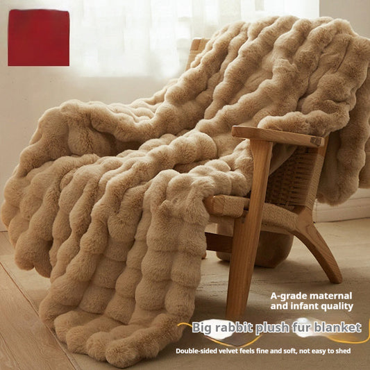 HKM-542355 Double-Sided Coral Fleece Blanket with Support Pillow Cover - Warm Winter Sofa and Nap Cover in Multiple Colors and Sizes