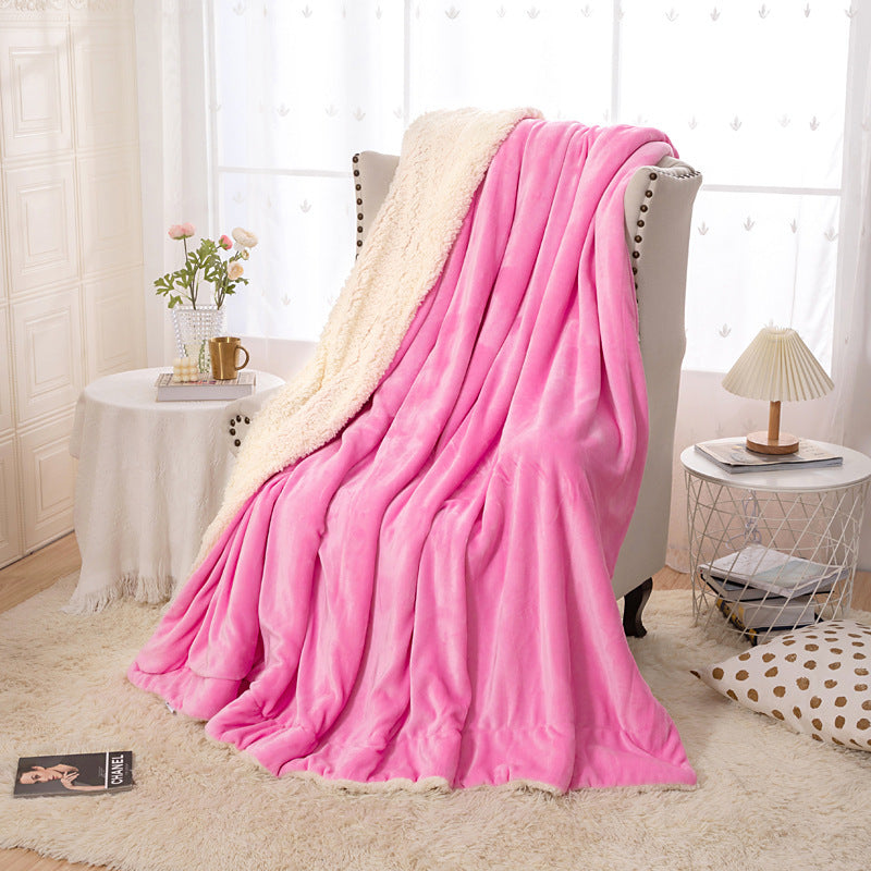 HKM-542355 Thick Double Layer Flannel Blanket – Soft Polyester Fiber for All Seasons in Multiple Solid Colors