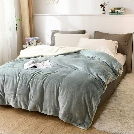 HKM-542355 Thick Double Layer Flannel Blanket – Soft Polyester Fiber for All Seasons in Multiple Solid Colors