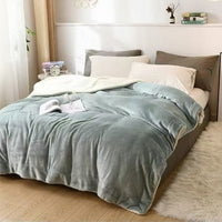 HKM-542355 Thick Double Layer Flannel Blanket – Soft Polyester Fiber for All Seasons in Multiple Solid Colors