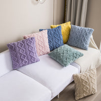 HKM-542419 Nordic Style Plush Throw Pillow Cover - Geometric Design in Light Blue, Dark Blue, Pink, Yellow, Purple, Turquoise Blue, Beige, 45x45cm