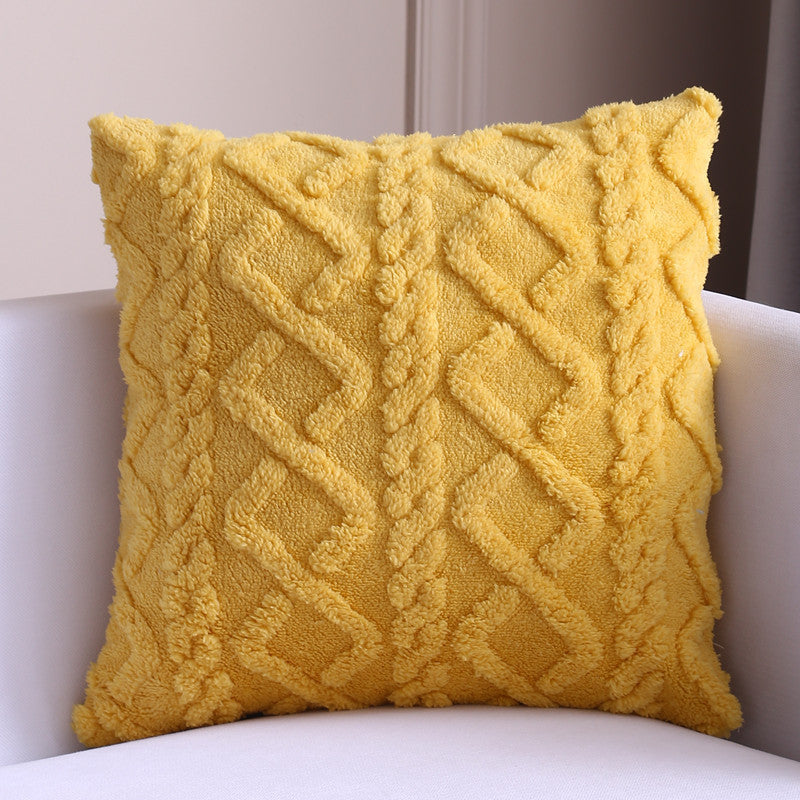 HKM-542419 Nordic Style Plush Throw Pillow Cover - Geometric Design in Light Blue, Dark Blue, Pink, Yellow, Purple, Turquoise Blue, Beige, 45x45cm