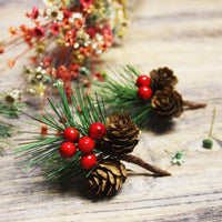 HKM-542483 10pcs Artificial Pine Picks with Mini Berries and Pinecones for Holiday Decorations and Floral Arrangements