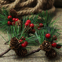HKM-542483 10pcs Artificial Pine Picks with Mini Berries and Pinecones for Holiday Decorations and Floral Arrangements