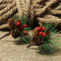 HKM-542483 10pcs Artificial Pine Picks with Mini Berries and Pinecones for Holiday Decorations and Floral Arrangements