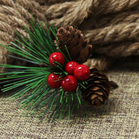 HKM-542483 10pcs Artificial Pine Picks with Mini Berries and Pinecones for Holiday Decorations and Floral Arrangements