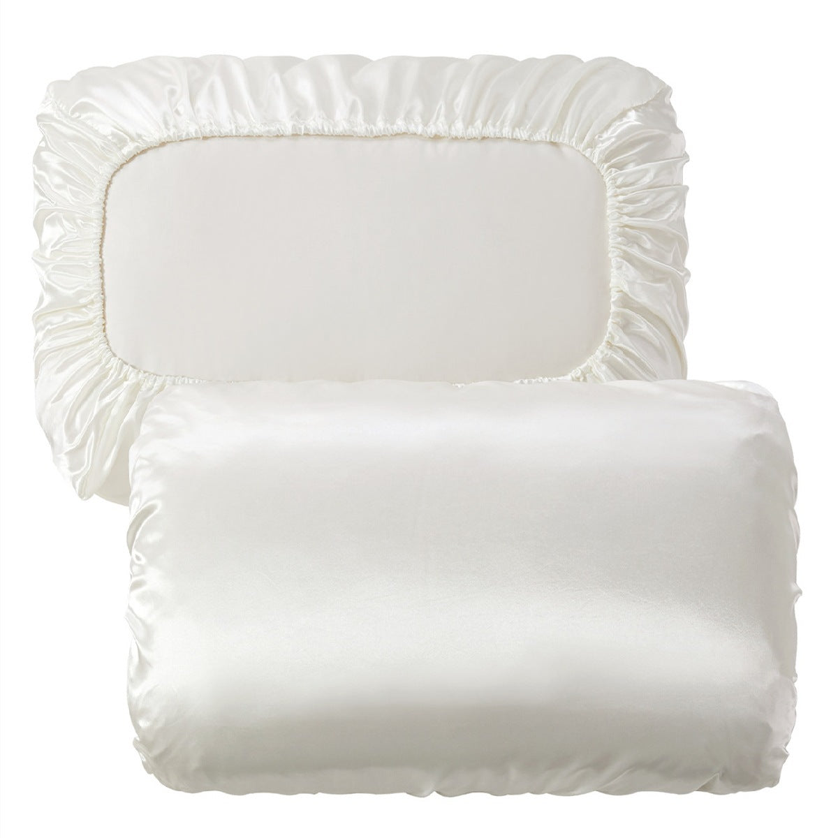 HKM-542483 Large Solid Color Satin Elastic Pillowcase - Summer Minimalist Design, Comfortable Rayon Polyester Blend