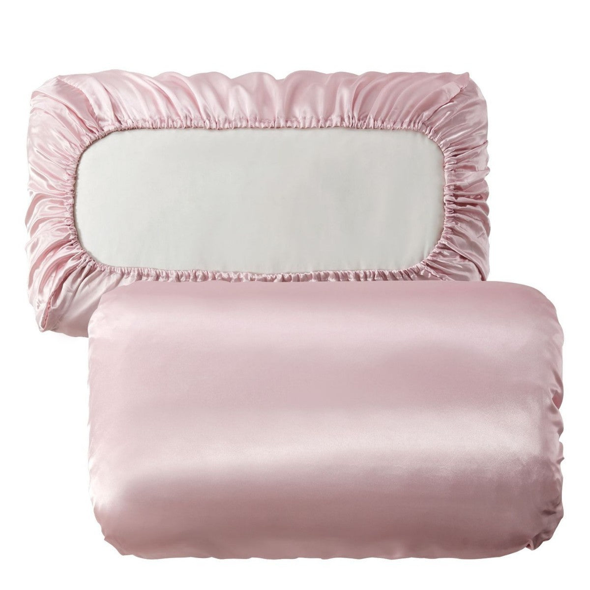 HKM-542483 Large Solid Color Satin Elastic Pillowcase - Summer Minimalist Design, Comfortable Rayon Polyester Blend
