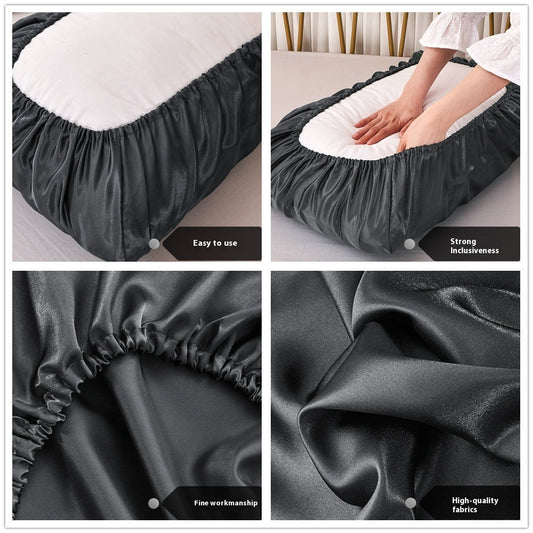 HKM-542483 Large Solid Color Satin Elastic Pillowcase - Summer Minimalist Design, Comfortable Rayon Polyester Blend