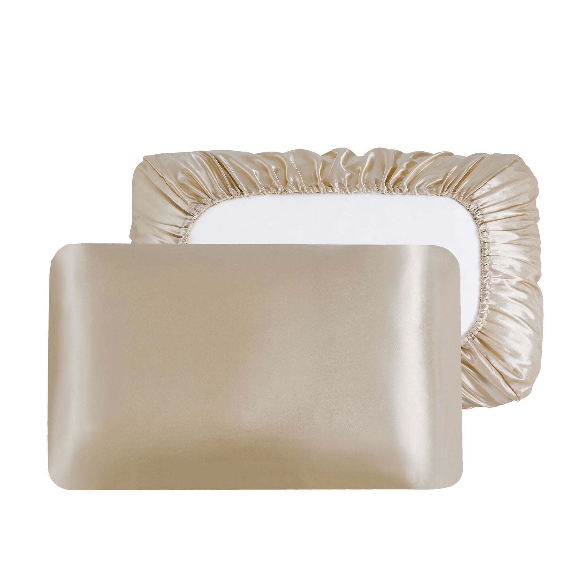 HKM-542483 Large Solid Color Satin Elastic Pillowcase - Summer Minimalist Design, Comfortable Rayon Polyester Blend