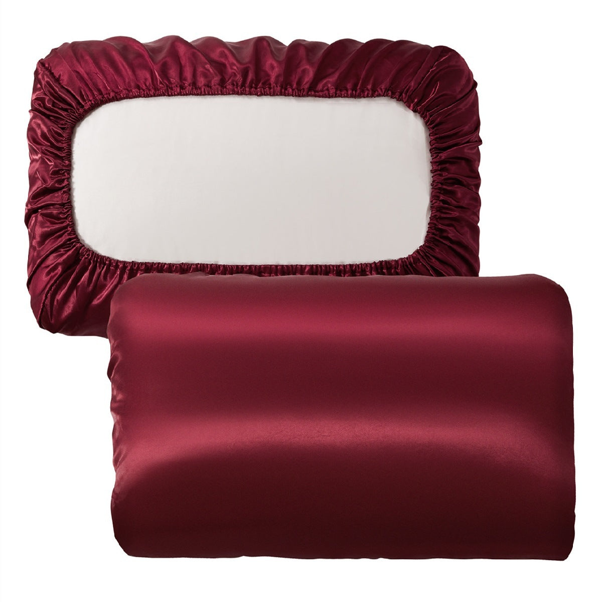 HKM-542483 Large Solid Color Satin Elastic Pillowcase - Summer Minimalist Design, Comfortable Rayon Polyester Blend
