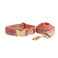 HKM-542547 Plaid Dog Collar and Leash Set with Bow and Vest - Stylish Pet Accessory for Various Occasions