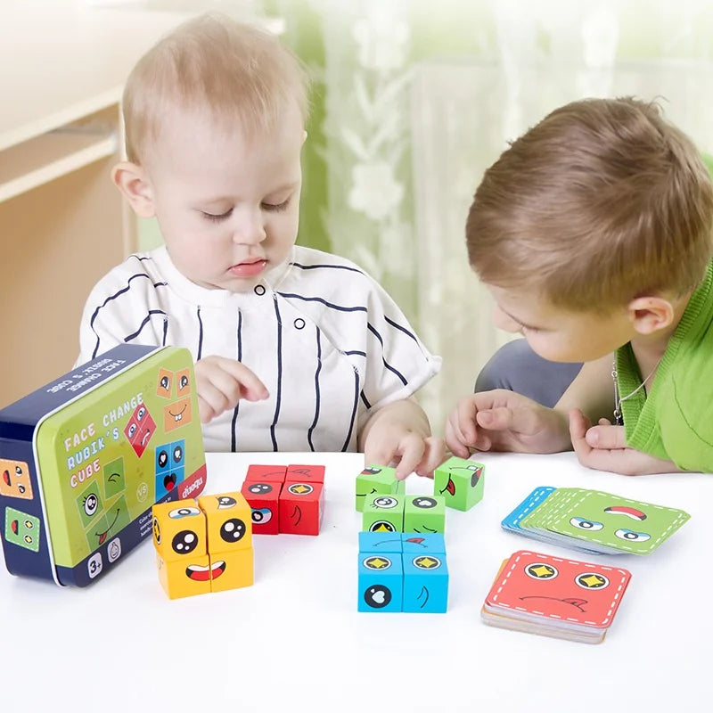 KTX-543187 Children's Face Changing Cube Building Blocks - Educational Interactive Puzzle Toy for Ages 2 and Up