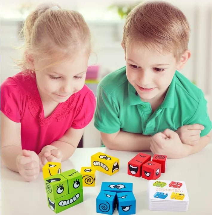 KTX-543187 Children's Face Changing Cube Building Blocks - Educational Interactive Puzzle Toy for Ages 2 and Up