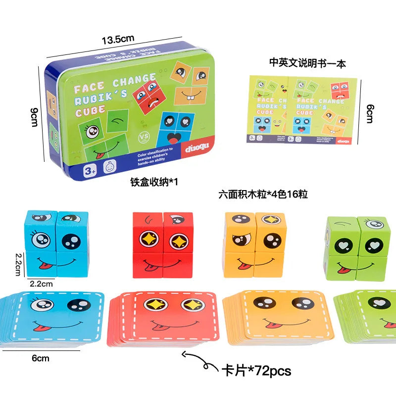KTX-543187 Children's Face Changing Cube Building Blocks - Educational Interactive Puzzle Toy for Ages 2 and Up