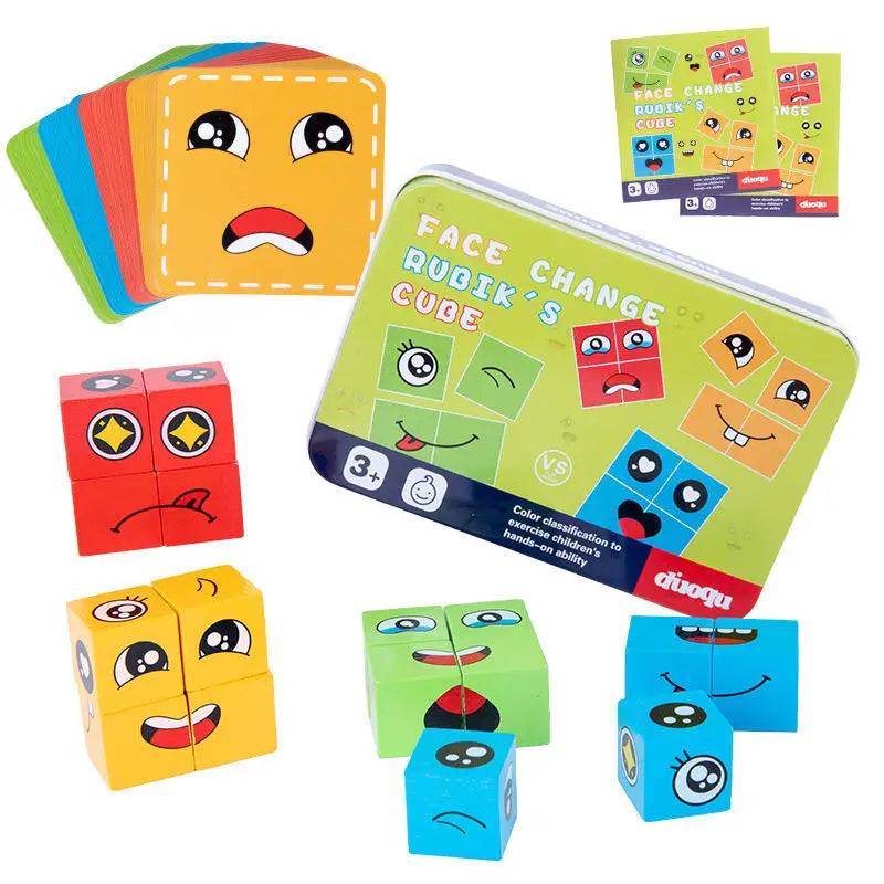 KTX-543187 Children's Face Changing Cube Building Blocks - Educational Interactive Puzzle Toy for Ages 2 and Up