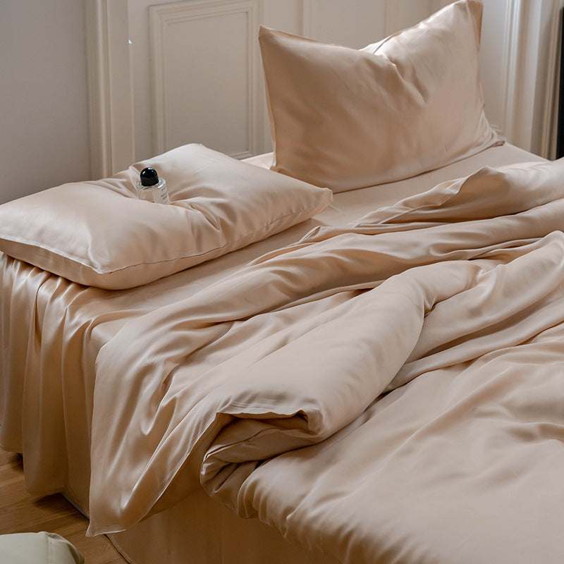 HKM-543187 Lyocell Tencel Solid Color Four-Piece Bedding Set for 1.5m and 1.8m Beds