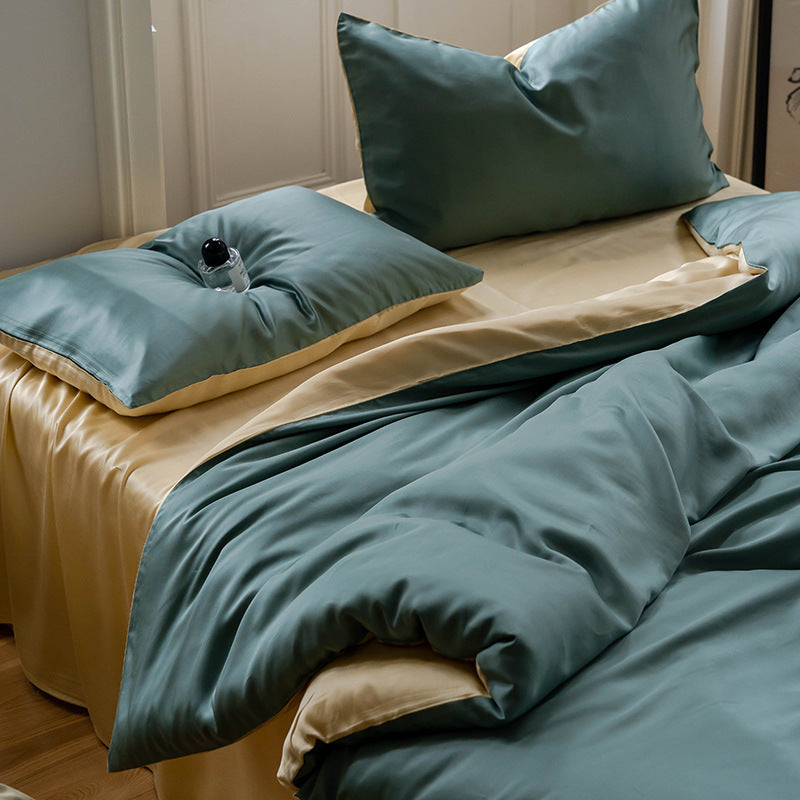 HKM-543187 Lyocell Tencel Solid Color Four-Piece Bedding Set for 1.5m and 1.8m Beds