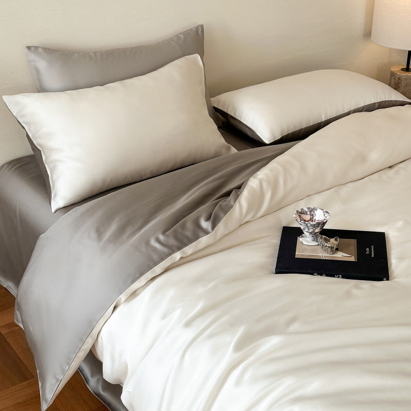 HKM-543187 Lyocell Tencel Solid Color Four-Piece Bedding Set for 1.5m and 1.8m Beds