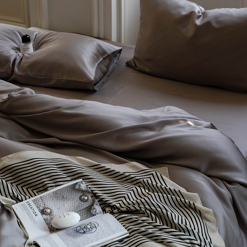 HKM-543187 Lyocell Tencel Solid Color Four-Piece Bedding Set for 1.5m and 1.8m Beds